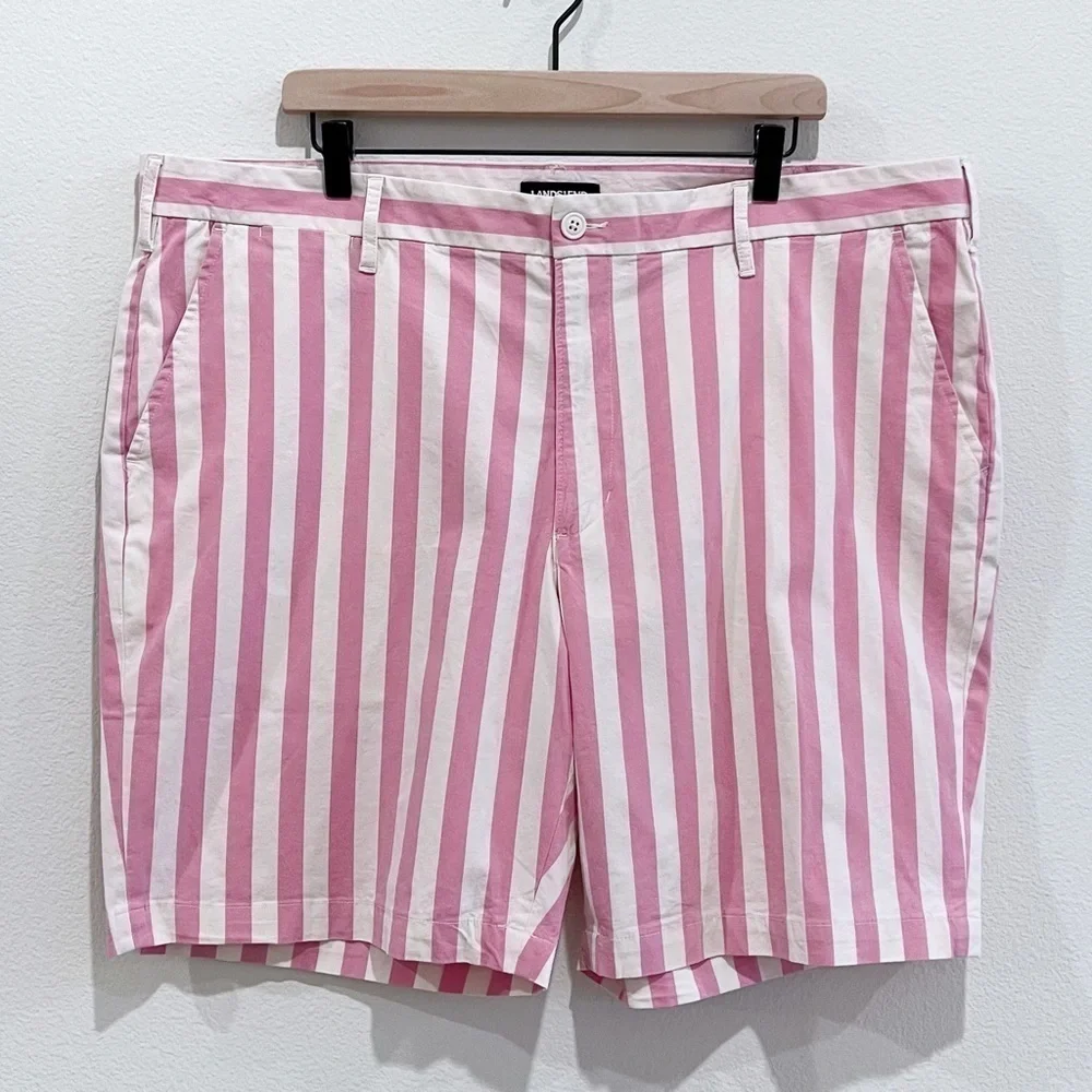 LANDS' End Pink Striped Classic Fit Stretch Knockabout Chino Shorts Size 42